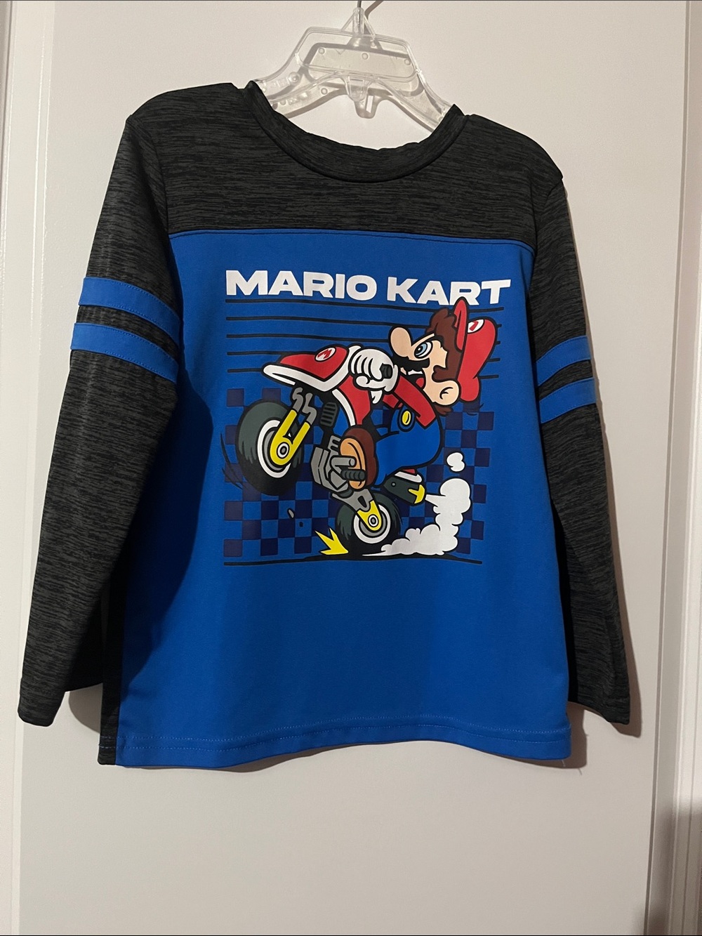 Mario Kart Boys' Blue and Charcoal Long-Sleeve Graphic Tee